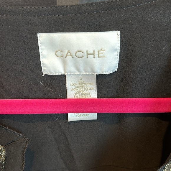 Cache black with metallic green/gold open front long sleeve light jacket size 0 - Picture 2 of 3